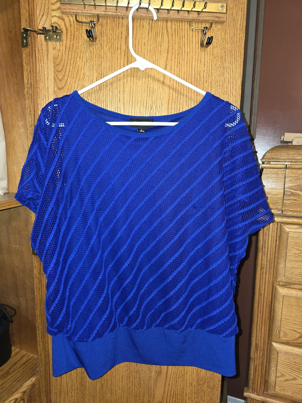 AB Studio Electric Blue Layered Knit Short Sleeve Top